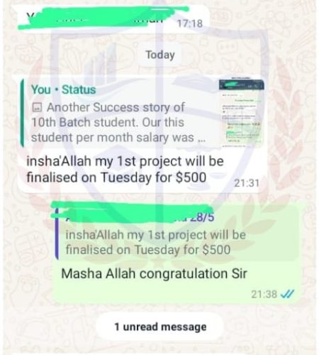 Another Success story of 9th Batch student.